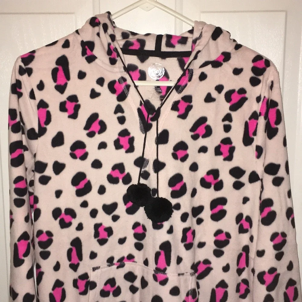 New Women’s Fleece Animal Print Hoodie Pajama Gown Size Large